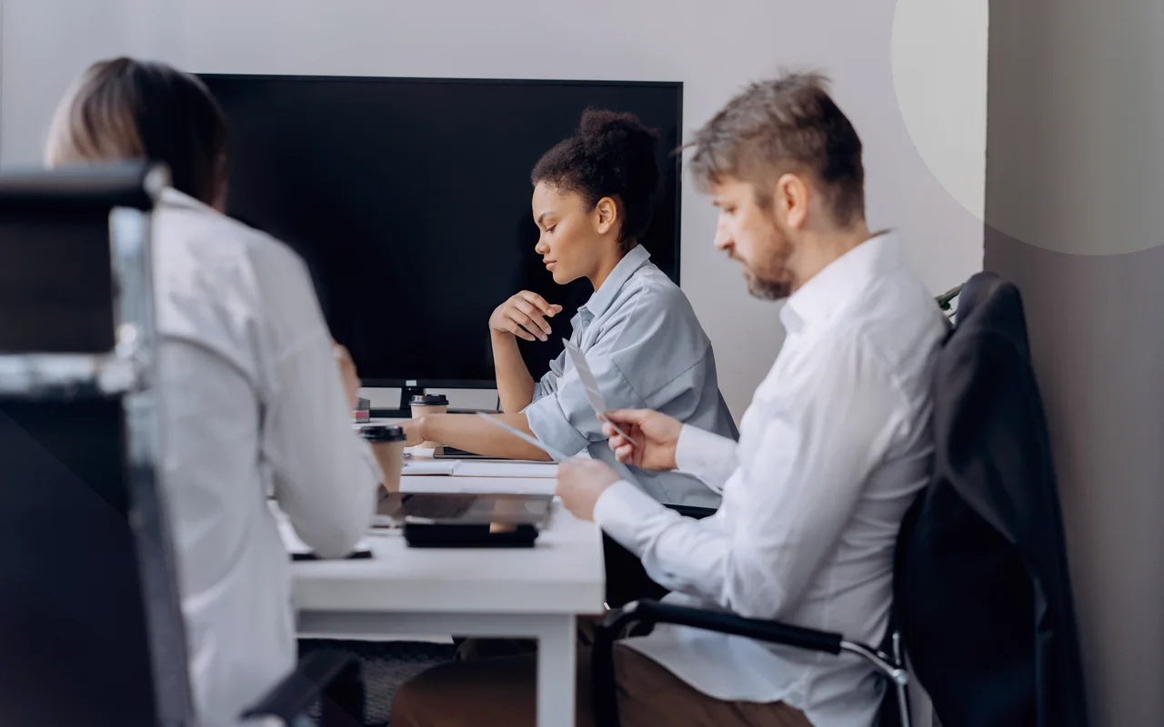 Professional people reviewing event venue options